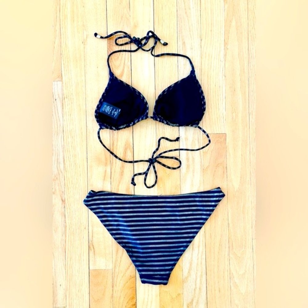 H&M 2pc Bikini striped black & gold, triangle top & classic bottom size XS - Picture 2 of 5
